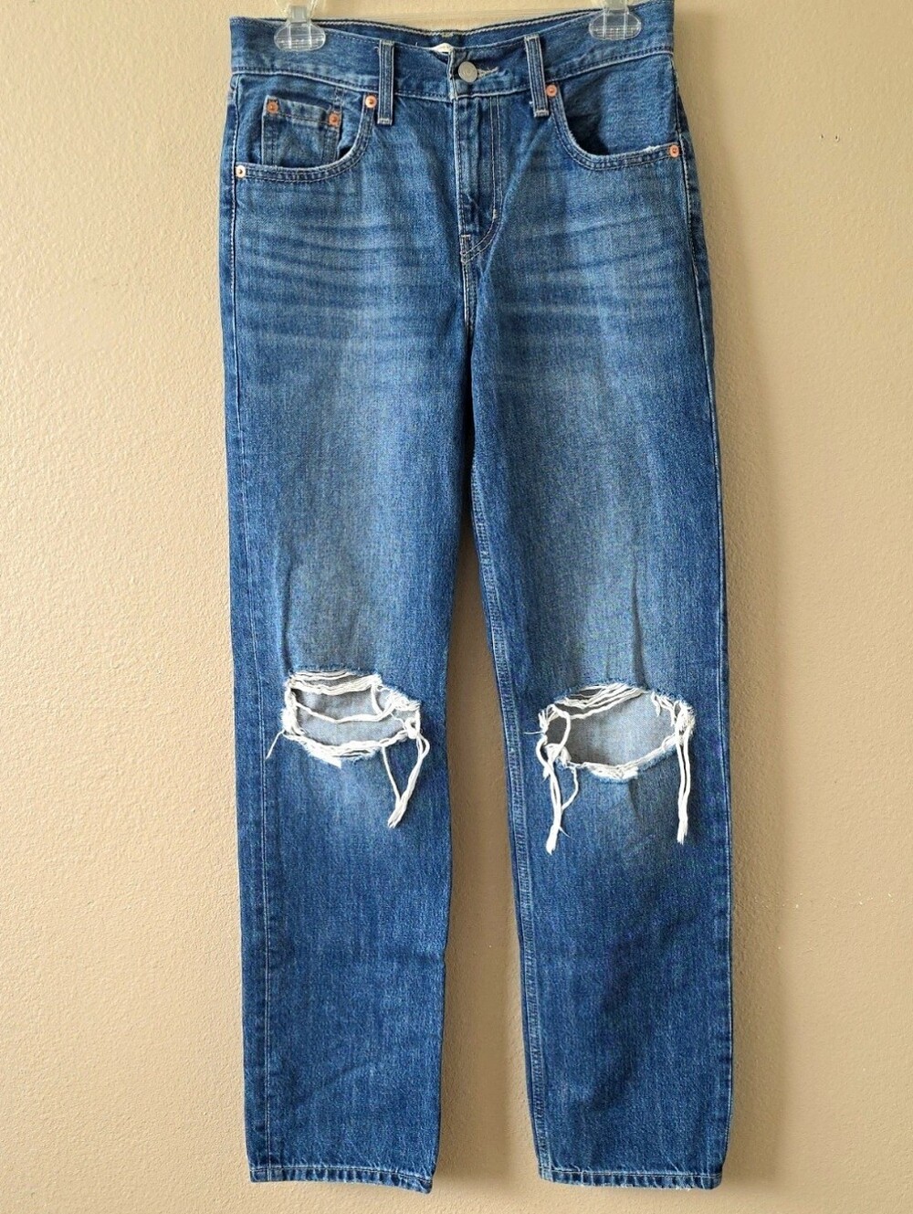 Levi's Womens Medium Wash Low Pro Straight Ripped Denim Jeans - Size 25